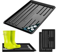 KOTARBAU® Lot de 2 égouttoirs à chaussures 60x40 cm Tapis à chaussures à rebord surélevé Bac à chaussures en plastique Egouttoir pour animaux domestiques Noir