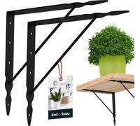 KOTARBAU® Lot de 2 équerres d'étagère Noir Métal Acier 250x250 mm Support d'étagère Métal Support d'étagère Noir Support d'étagère Mur Support d'étagère Angle pour étagère Support mural Equerre d'étag