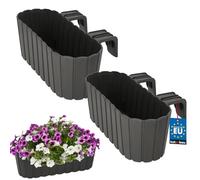 KOTARBAU® Lot de 2 Jardinière Extérieur - Pot de Fleur - PVC - 40 x 15 x 15 cm - Gris - Jardinière Balcon - Rectangulaire - Légère - avec Support pour Balconnière - Décorative