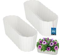 KOTARBAU® Lot de 2 jardinières Balcon Pot de fleurs 40x13x13cm Blanc Jardinière Pot de plantes en plastique Balcon Rustique Cache-pot grand modèle