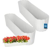 KOTARBAU® Lot de 2 jardinières Balcon Pot de fleurs 60x14x13cm Blanc Jardinière Pot de plantes en plastique Balcon Rustique Cache-pot grand modèle