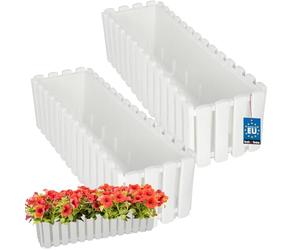 KOTARBAU® Lot de 2 Jardinières Extérieure - Plastique - 58x18x16 cm - Blanc - Pot de Fleur - Rectangulaire - Bac à Fleurs - Jardinière Balcon - Pot de Fleur Extérieur - Facile à Nettoyer