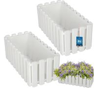KOTARBAU® Lot de 2 jardinières Pot de fleurs 38x18x16 cm Blanc Plastique Jardinière Balcon Rectangulaire Cache-pot Grand bac à fleurs Balcon