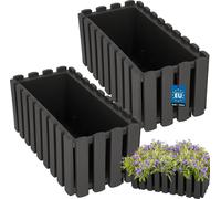 KOTARBAU® Lot de 2 jardinières Pot de fleurs 38x18x16 cm Gris Plastique Jardinière Balcon Rectangulaire Cache-pot Grand bac à fleurs Balcon