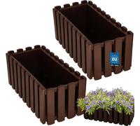 KOTARBAU® Lot de 2 jardinières Pot de fleurs 38x18x16 cm Marron Plastique Jardinière Balcon Rectangulaire Cache-pot Grand bac à fleurs Balcon