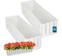 KOTARBAU® Lot de 2 jardinières Pot de fleurs 58x18x16 cm Blanc Plastique Jardinière Balcon Rectangulaire Cache-pot Grand bac à fleurs Balcon
