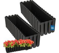 KOTARBAU® Lot de 2 jardinières Pot de fleurs 58x18x16 cm Gris Plastique Jardinière Balcon Rectangulaire Cache-pot Grand bac à fleurs Balcon