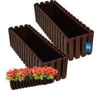 KOTARBAU® Lot de 2 jardinières Pot de fleurs 58x18x16 cm Marron Plastique Jardinière Balcon Rectangulaire Cache-pot Grand bac à fleurs Balcon