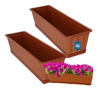 KOTARBAU Lot de 2 jardinières - Pot de fleurs pour balcon - 60 x 18 x 14 cm - Terre cuite - Jardinière de balcon - Balustrade - Jardinière avec soucoupe - En plastique - Rectangulaire