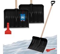 KOTARBAU® Lot de 2 pelles à neige pour voiture 40 cm avec manche en bois de 131 cm + grattoir à glace pour voiture pour déneigement de voiture avec lèvre en caoutchouc