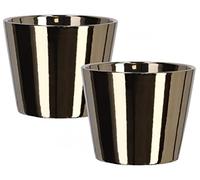KOTARBAU® Lot de 2 petits pots de fleurs en céramique - Diamètre : 11 cm - Doré brillant