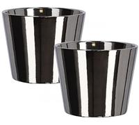 KOTARBAU® Lot de 2 petits pots de fleurs en céramique émaillée brillante de 11 cm de diamètre - Argenté