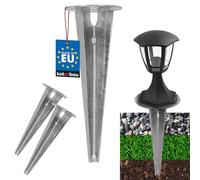 KOTARBAU® Lot de 2 piquets à enfoncer pour éclairage de jardin - Diamètre : 115 mm - En acier galvanisé - Piquet de terre - Ancrage au sol - Support de sol encliquetable pour lampes de jardin