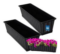 KOTARBAU® Lot de 2 Pot de Fleur Exterieur - Jardinières Exterieur - PVC - 60 x 18 x 14 cm - Anthracite - Jardinière Balcon - Rectangulaire - avec Soucoupe - Bac à Fleurs