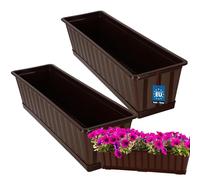 KOTARBAU® Lot de 2 Pot de Fleur Exterieur - Jardinières Exterieur - PVC - 60 x 18 x 14 cm - Brun - Jardinière Balcon - Rectangulaire - avec Soucoupe - Bac à Fleurs