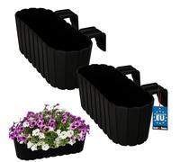 KOTARBAU® Lot de 2 pots de fleurs, 40 x 15 x 15 cm, anthracite, en PVC, pour balcon, balustrade de balcon, avec support, jardinière surélevée, balcon, pot de fleurs