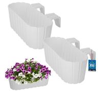 KOTARBAU® Lot de 2 pots de fleurs 40 x 15 x 15 cm Blanc PVC Jardinière Balcon avec support Jardinière Extérieur Balustrade Balcon Pot de fleur Pot de fleur Balcon