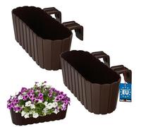 KOTARBAU® Lot de 2 pots de fleurs, 40 x 15 x 15 cm, marron, en PVC, pour balcon, balustrade de balcon, avec support, jardinière surélevée, balcon, pot de fleurs