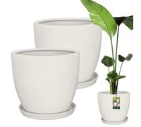 KOTARBAU Lot de 2 pots de fleurs avec soucoupe - Blanc - : 38 cm - H : 33 cm - Céramique émaillée - Pour cactus
