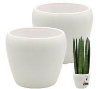 KOTARBAU® Lot de 2 pots de fleurs blancs ronds ⌀ 15 cm H: 15 cm - Pots de fleurs en céramique émaillée pour intérieur - Pots de fleurs pour orchidées - Grands pots de fleurs Flower Pot