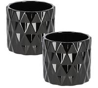 KOTARBAU® Lot de 2 pots de fleurs cache-pots en céramique émaillés noirs de forme cylindrique