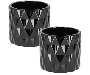 KOTARBAU® Lot de 2 pots de fleurs cache-pots en céramique émaillés noirs de forme cylindrique