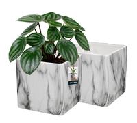 KOTARBAU Lot de 2 pots de fleurs carrés en céramique - 12 x 12 cm - Aspect marbre mat - Pour plantes d'intérieur - Pot à orchidée K