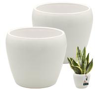 KOTARBAU® Lot de 2 pots de fleurs blancs intérieurs ronds ⌀ 13,5 cm H: 14 cm en céramique émaillée Pots de fleurs intérieurs Pots de plantes Pots pour orchidées en céramique Pot de fleurs grand Flower