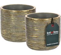 KOTARBAU® Lot de 2 Pots de fleurs décoratifs en céramique Rond Ethno Rustique Or Diamètre 12 cm