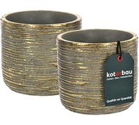 KOTARBAU® Lot de 2 Pots de Fleurs décoratifs en céramique Ronds Ethno Rustique Doré Diamètre 12 cm