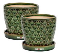 KOTARBAU® Lot de 2 pots de fleurs en céramique Cache-pot pour plantes ⌀ 12 cm Vert Vintage avec égouttoir motif écailles de poisson