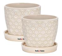 KOTARBAU® Lot de 2 pots de fleurs en céramique Cache-pot pour plantes ⌀ 12 cm Crème Vintage avec égouttoir Écailles de poisson