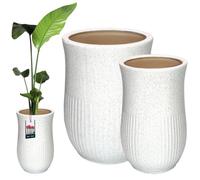 KOTARBAU Lot de 2 pots de fleurs en céramique - Diamètre : 23 cm - Diamètre : 31 cm - Blanc - Terrazzo - Pot de fleurs en céramique