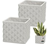 KOTARBAU® Lot de 2 pots de fleurs en céramique émaillée Carré blanc 14 x 14 cm H 13 cm Cache-pots pour plantes d'intérieur Orchidées & succulentes Pot Plantes Pots Fleurs Cache-pot Pot de fleurs carré