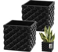KOTARBAU® Lot de 2 pots de fleurs en céramique émaillée Carré Noir 14 x 14 cm H 13 cm Cache-pots pour plantes d'intérieur Orchidées & succulentes Pot Plantes Pots Fleurs Cache-pot Pot de fleurs carré 