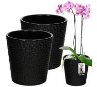 KOTARBAU® Lot de 2 Pots de Fleurs en céramique émaillée - Noir - Diamètre : 9,5 cm - Hauteur : 11 cm - Pot de Fleurs en céramique - Pot de Fleurs Moderne pour Plantes d'intérieur