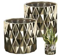 KOTARBAU® Lot de 2 pots de fleurs en céramique émaillée or forme cylindrique