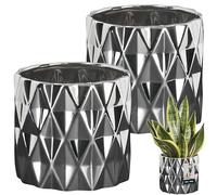 KOTARBAU® Lot de 2 Pots de Fleurs en céramique émaillés Argenté Forme cylindrique