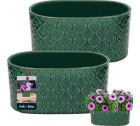 KOTARBAU® Lot de 2 pots de fleurs oblongs intérieur Céramique émaillée 13 x 25 cm H 12 cm Couleur turquoise Pots à herbes aromatiques ovales Rebord de fenêtre Bac à fleurs intérieur Jardinière ovale B