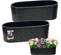 KOTARBAU® Lot de 2 pots de fleurs oblongs intérieur Céramique émaillée 13 x 37 cm H 12 cm Bleu cobalt Pots à herbes aromatiques ovales Rebord de fenêtre Bac à fleurs intérieur Jardinière ovale Bac à f
