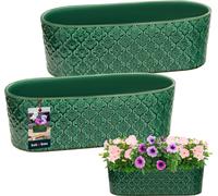 KOTARBAU® Lot de 2 pots de fleurs oblongs intérieur Céramique émaillée 13 x 37 cm H 12 cm Couleur turquoise Pots à herbes aromatiques ovales Rebord de fenêtre Bac à fleurs intérieur Jardinière ovale B