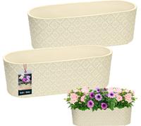 KOTARBAU® Lot de 2 pots de fleurs oblongs intérieur Céramique émaillée 13 x 37 cm H 12 cm Crème Pots à herbes ovales Rebord de fenêtre Bac à fleurs intérieur Jardinière ovale Bac à fleurs Intérieur Po