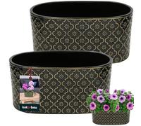 KOTARBAU® Lot de 2 pots de fleurs ovales rectangulaires à l'intérieur - En céramique émaillée - 13 x 25 cm - Hauteur : 12 cm - Vert foncé - Pour plantes d'intérieur