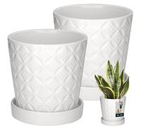 KOTARBAU® Lot de 2 pots de fleurs ronds blancs de 13 cm avec soucoupe, en cérami