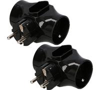 KOTARBAU® Lot de 2 prises multiples 3-fois Deux prises rondes avec terre Une prise plate Sans terre Noir