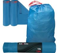 KOTARBAU® Lot de 2 sacs poubelle 120L avec lien de serrage bleu Sacs poubelle indéchirables Sacs poubelle Sacs à ordures ménagères Sacs poubelle à lien de serrage bleu