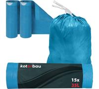 KOTARBAU® Lot de 2 sacs poubelle 35L avec cordon de serrage bleu Sacs poubelle indéchirables Sacs poubelle Sacs à ordures ménagères Sacs poubelle avec cordon de serrage bleu