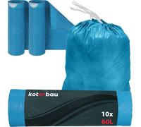 KOTARBAU® Lot de 2 sacs poubelle 60L avec lien de serrage bleu Sacs poubelle indéchirable Sac poubelle Sacs à ordures ménagères Sacs poubelle à lien de serrage bleu