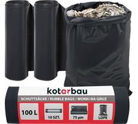 KOTARBAU® Lot de 2 sacs poubelle lourds 100 L 75µm LDPE Sacs pour déchets de chantier Sacs poubelle extra-forts Grands sacs poubelle lourds extra-forts 100 litres Sacs poubelle grands sacs lourds Sacs