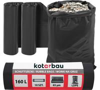 KOTARBAU® Lot de 2 sacs poubelle lourds 160 L 65µm LDPE Sacs pour déchets de chantier Sacs poubelle extra-forts Grands sacs poubelle lourds extra-forts 160 litres